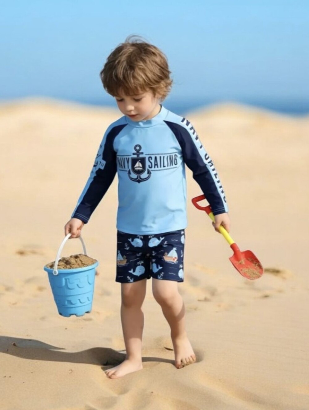 Boys Light Blue Sailing Rash Guard Swim Set